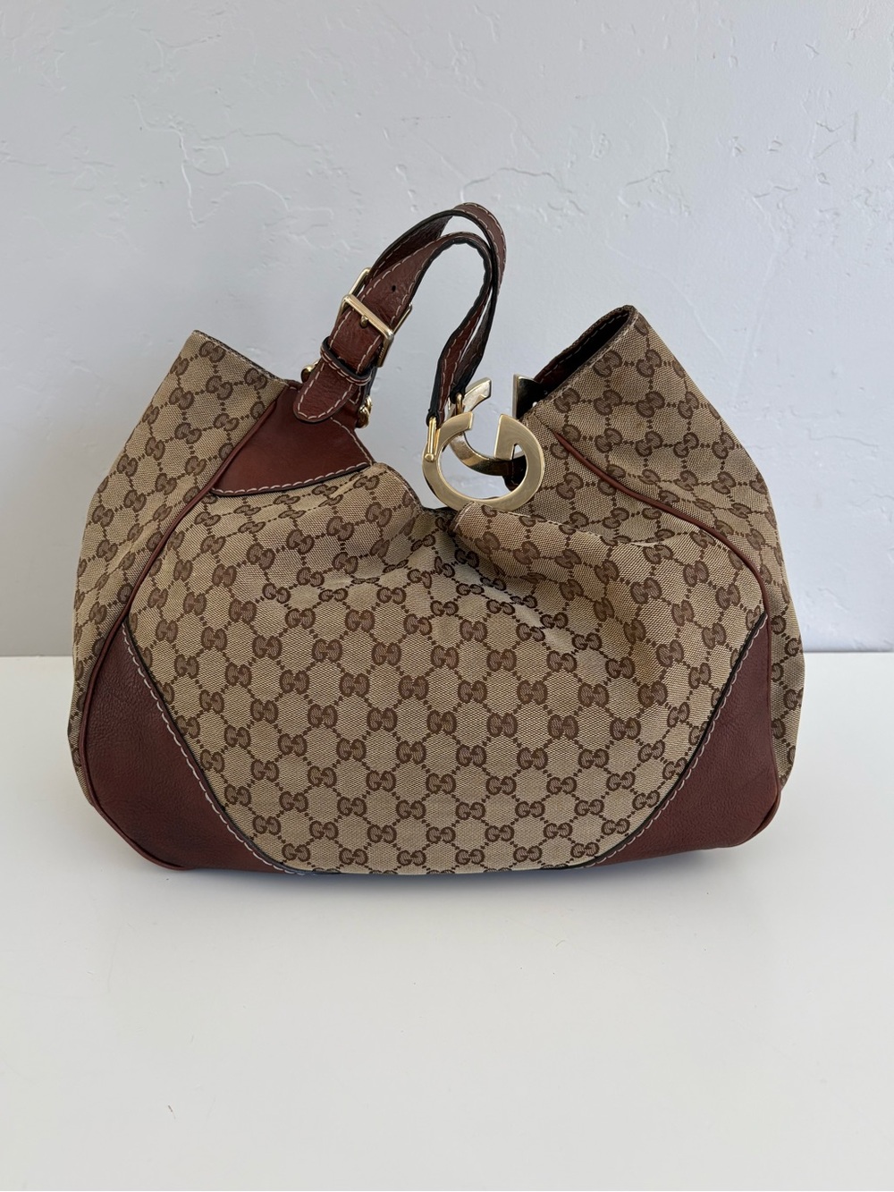 Auth GUCCI GG Canvas Charlotte Hobo Bag